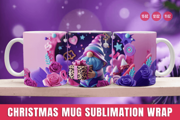 3D Christmas Mug Sublimation Wrap Illustrations