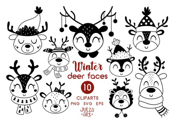 Black Christmas Deer Faces Clipart: Illustrations Review