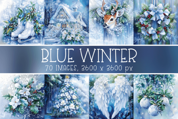 Blue Winter Christmas Digital Papers: Illustrations
