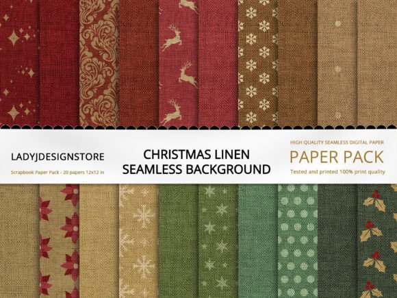Christmas Burlap Linen Digital Paper: Illustrations