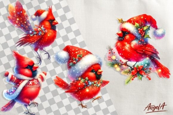 Christmas Cardinals Clipart: Illustrations for Sellers