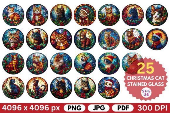 Christmas Cat Stained Glass Illustrations Review