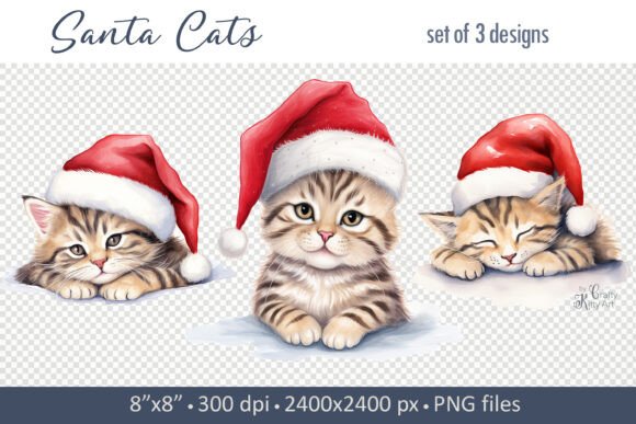 Christmas Cats in Santa Hats PNG Clipart Review