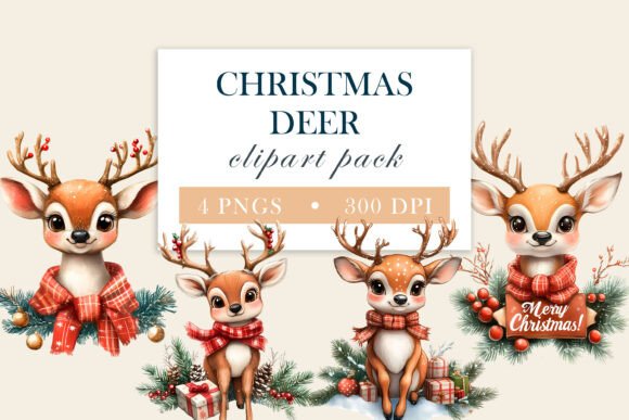 Christmas Deer Clipart PNG: Illustrations for Branding