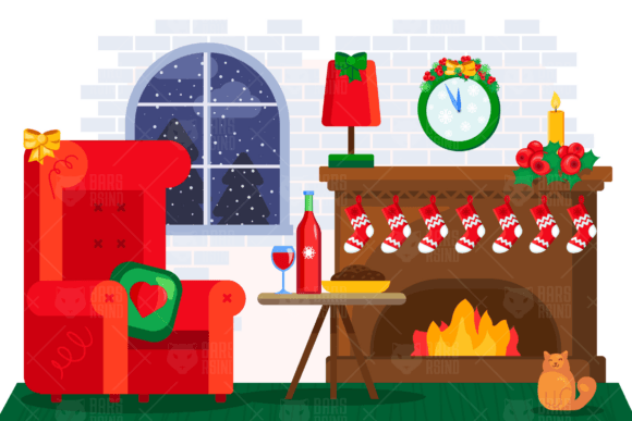 Christmas Fireplace Interior Illustrations Review