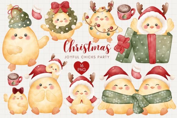 Christmas Joyful Chicks Party Illustrations