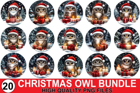 Christmas Owl Ornament Bundle: Festive Illustrations
