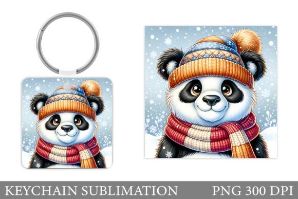 Christmas Panda Keychain Sublimation & Illustrations