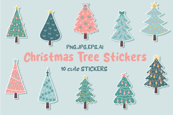 Christmas Tree Stickers: Festive Illustrations for Branding