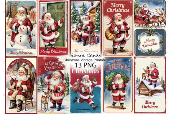 Christmas Vintage Santa Cards Printable Illustrations