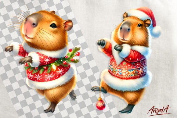Cute Capybara Christmas Clipart PNG Illustrations