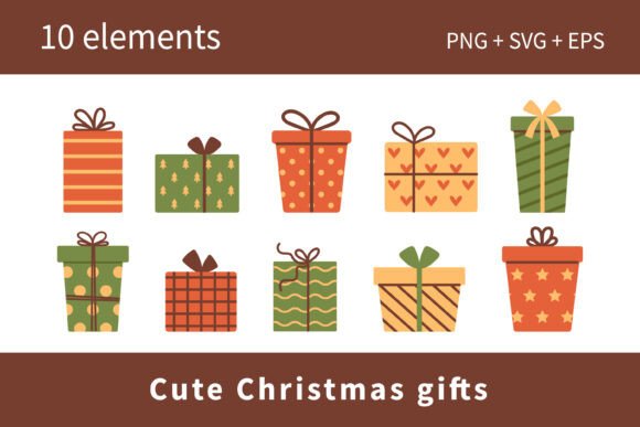 Cute Festive Christmas Gift Boxes Set Illustrations