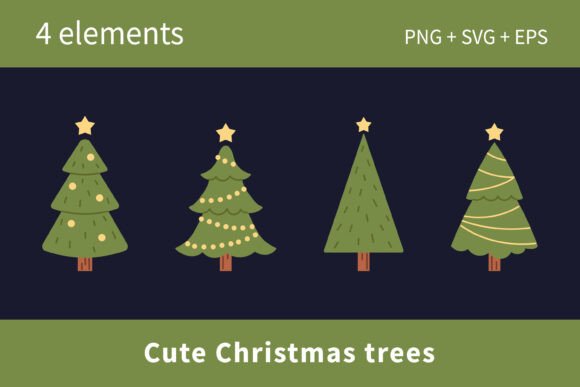 Cute Festive Green Christmas Tree Set Illustrations