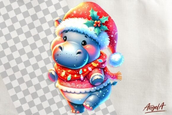 Cute Hippo Christmas Clipart for Illustrations