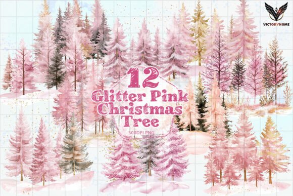 Glitter Pink Christmas Tree Clipart PNG Review