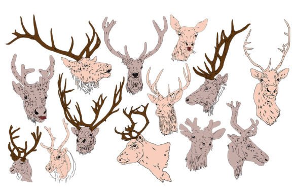 Hand-drawn Christmas Deer Head Vector for Illustrations