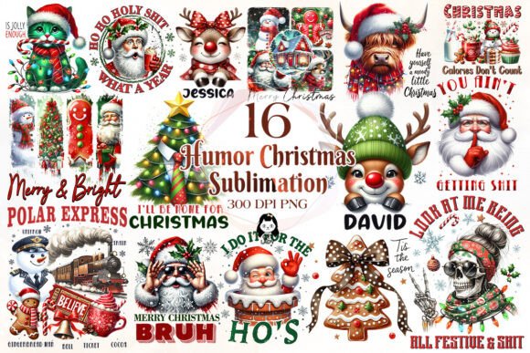 Humor Christmas Sublimation Quotes: Festive Illustrations