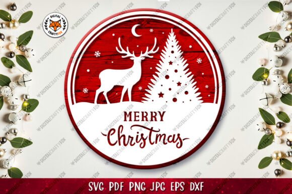 Merry Christmas Door Sign SVG, Deer SVG Illustrations