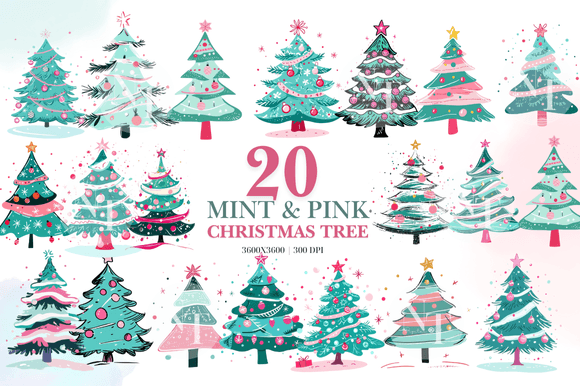 Mint Pink Christmas Tree Clipart PNG: Illustrations Review
