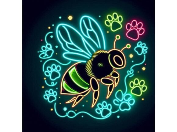 Neon Christmas Bee Glowing with Paw Prin Illustrations