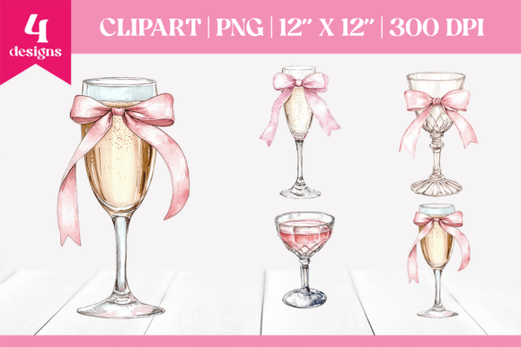 Pink Christmas Champagne Glasses Clipart & Illustrations