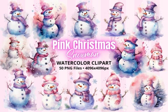 Pink Snowman ClipArt: Festive Illustrations