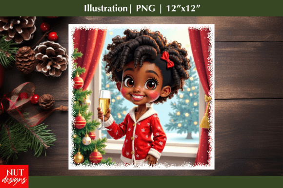 Review: Christmas Cartoon Black Woman with Glass Illustrations