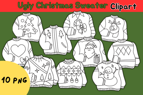 Ugly Christmas Sweater Clipart, Black and Illustrations Review