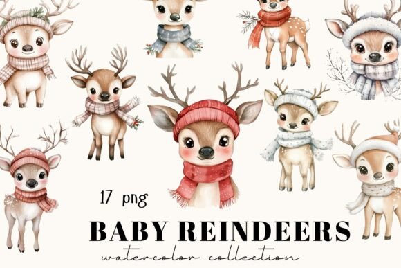 Watercolor Christmas Clipart: Baby Deer Illustrations