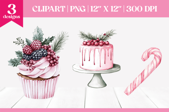 Watercolor Coquette Christmas Sweets Cli Illustrations